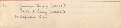 Scan of handwritten track details
