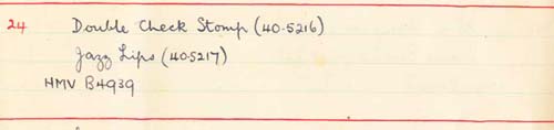 Scan of handwritten track details