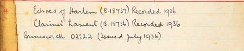 Scan of handwritten track details