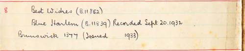 Scan of handwritten track details