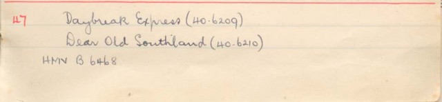 Scan of handwritten track details
