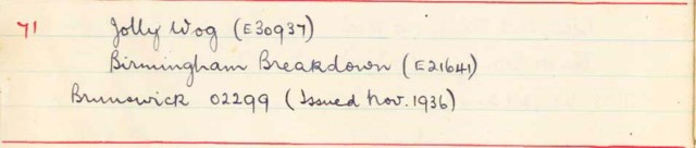 Scan of handwritten track details