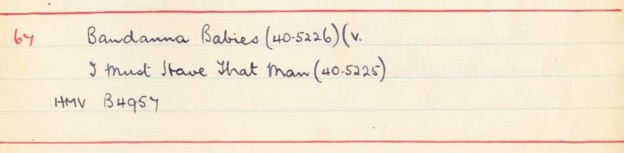 Scan of handwritten track details