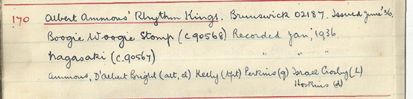 Scan of handwritten track details