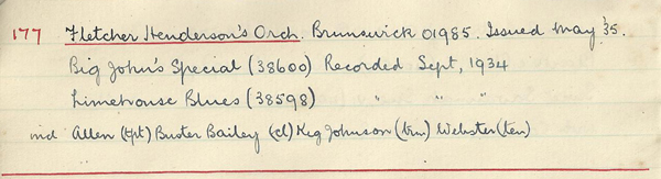 Scan of handwritten track details