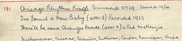 Scan of handwritten track details