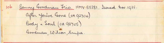 Scan of handwritten track details