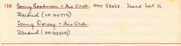 Scan of handwritten track details