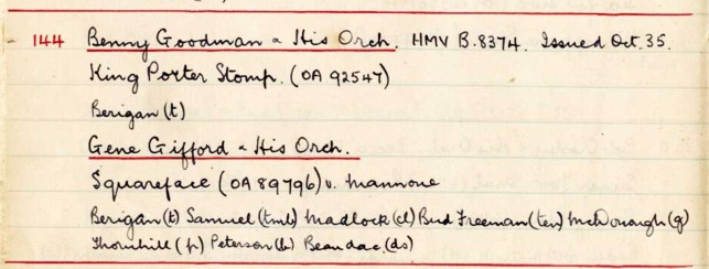 Scan of handwritten track details