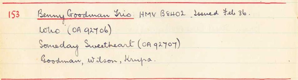 Scan of handwritten track details