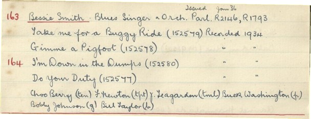 Scan of handwritten track details