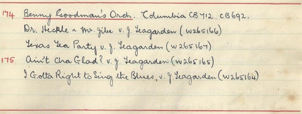 Scan of handwritten track details