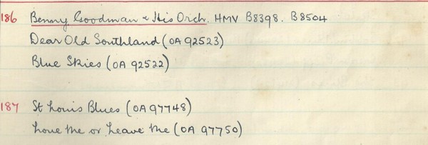 Scan of handwritten track details