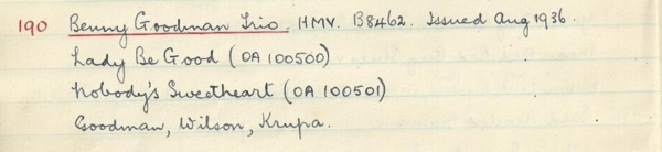 Scan of handwritten track details